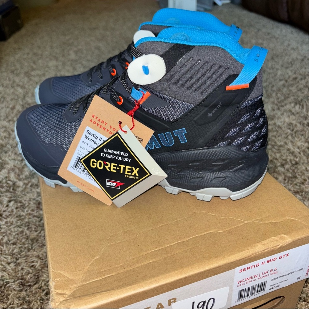 Mammut Womens Sertig II Mid GTX Walking Boots Size 8 Gore-tex Blue Dark Titanium